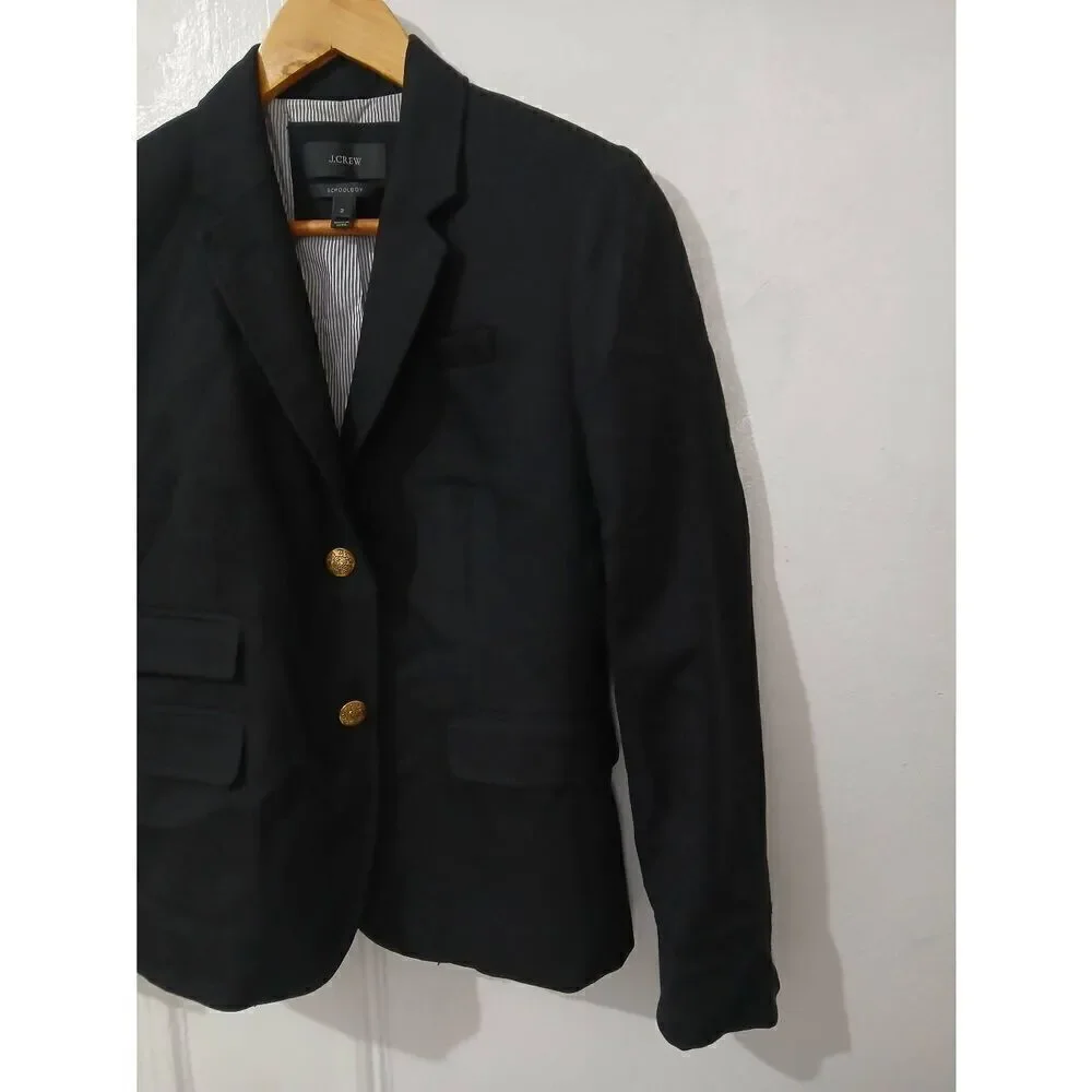 J crew womens size 2 SCHOOL BOY BLAZER jacket black fine wool TWO BUTTON